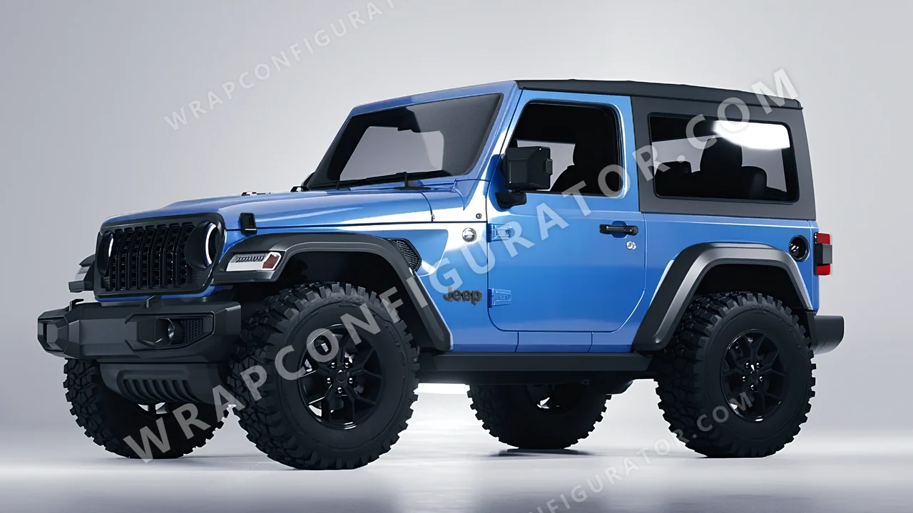 Blue Jeep Wrangler Willys 2024 wrapped in 3M Gloss Ice Blue G247
