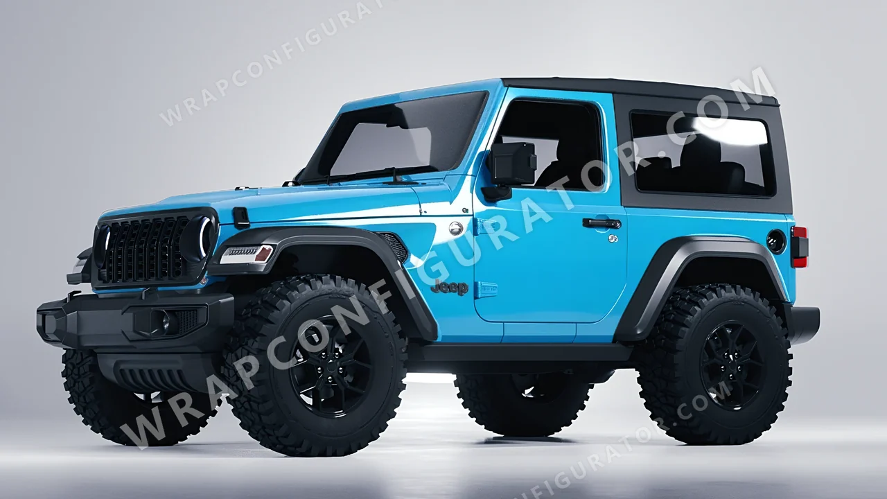 Blue Jeep Wrangler Willys 2024 wrapped in 3M Gloss Sky Blue G77