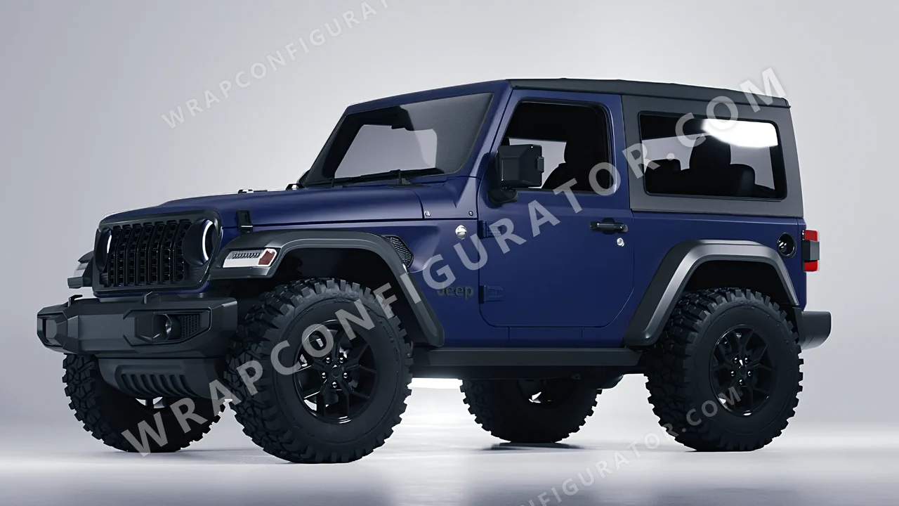 Blue Jeep Wrangler Willys 2024 wrapped in 3M Matte Indigo M27