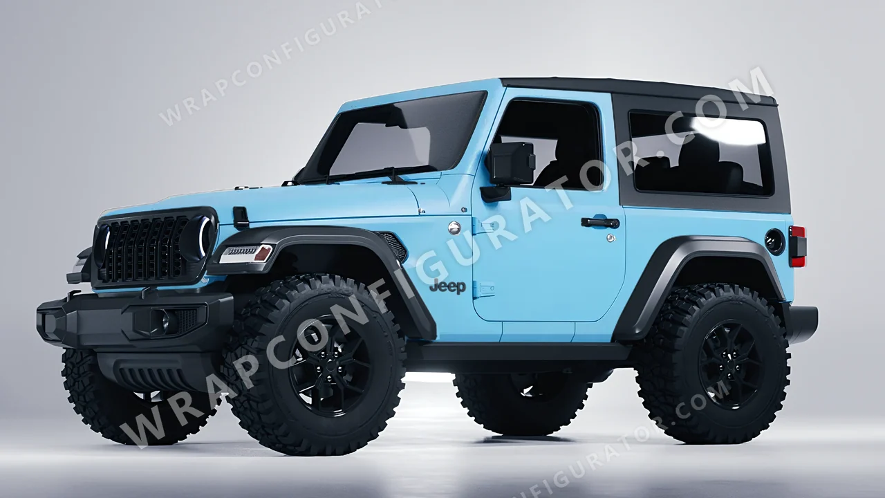 Blue Jeep Wrangler Willys 2024 wrapped in 3M Matte Riviera Blue M67