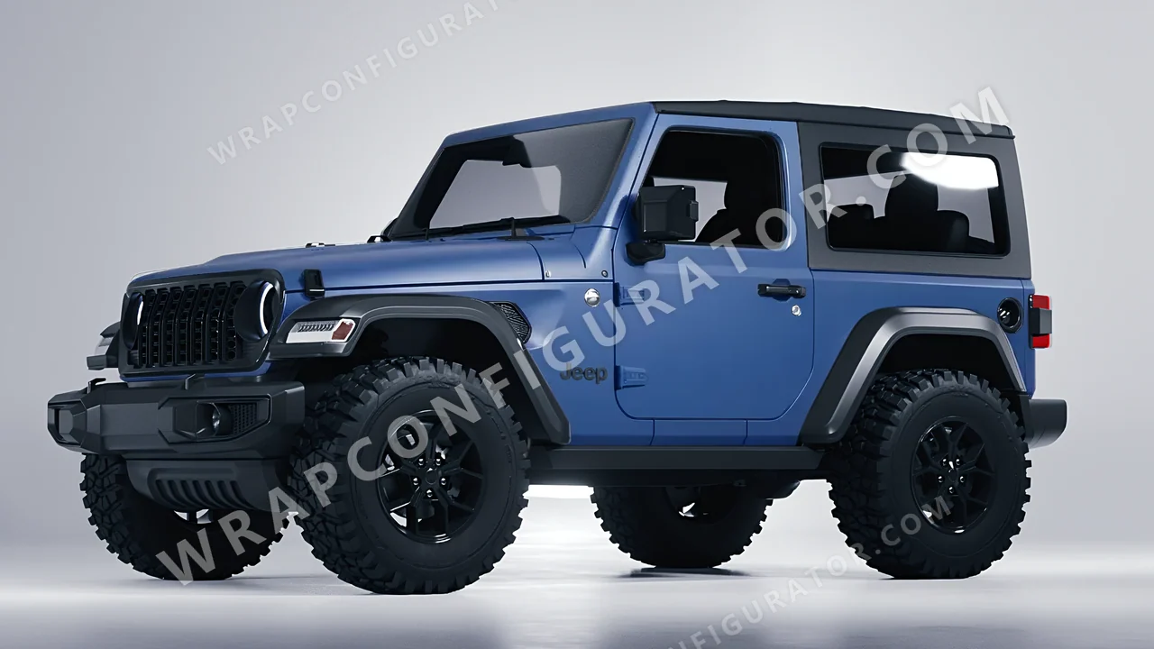 Blue Jeep Wrangler Willys 2024 wrapped in 3M Matte Slate Blue Metallic M217