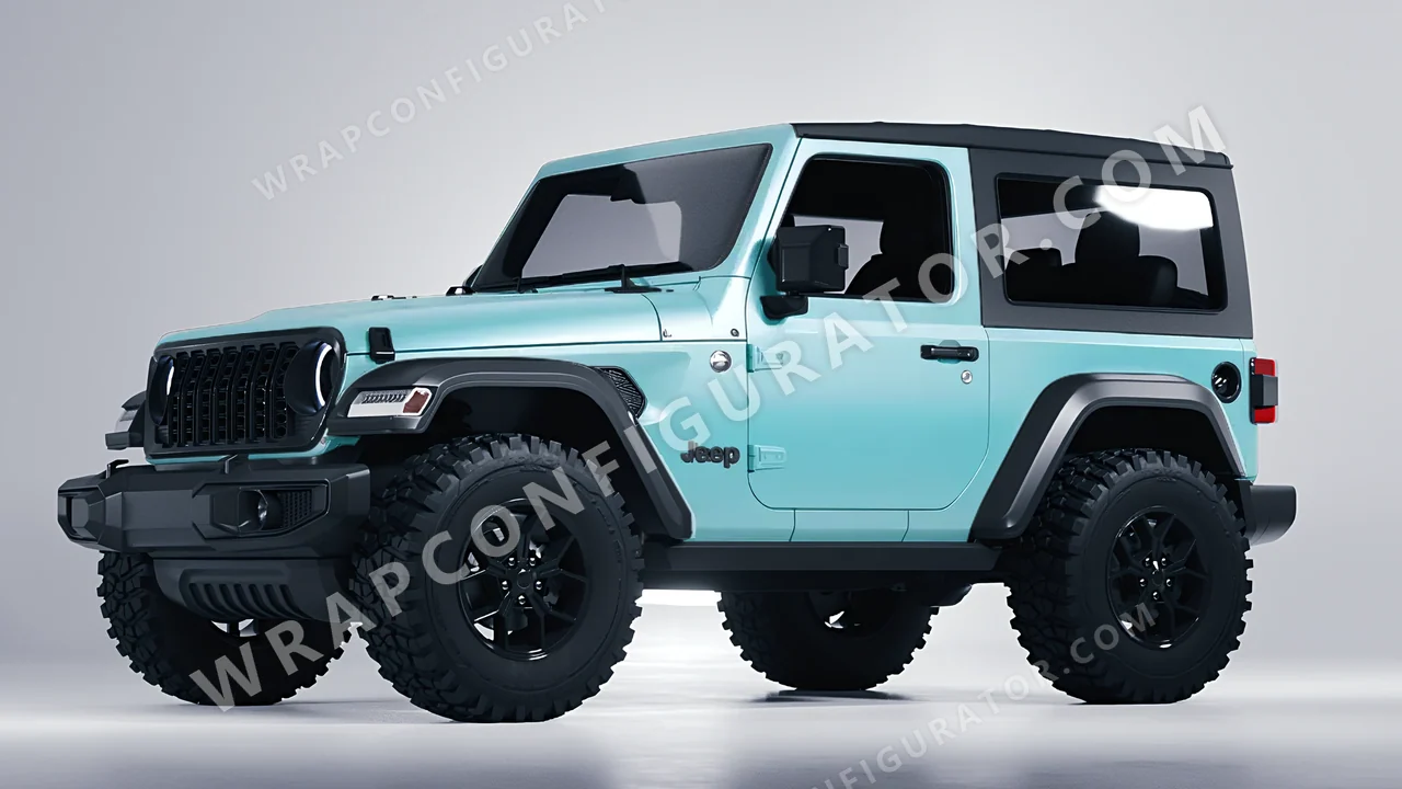 Blue Jeep Wrangler Willys 2024 wrapped in 3M Satin Key West S57