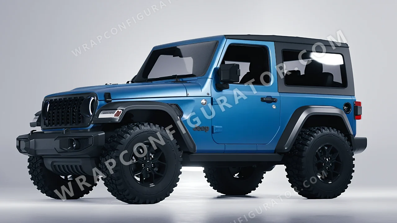 Blue Jeep Wrangler Willys 2024 wrapped in 3M Satin Perfect Blue S347