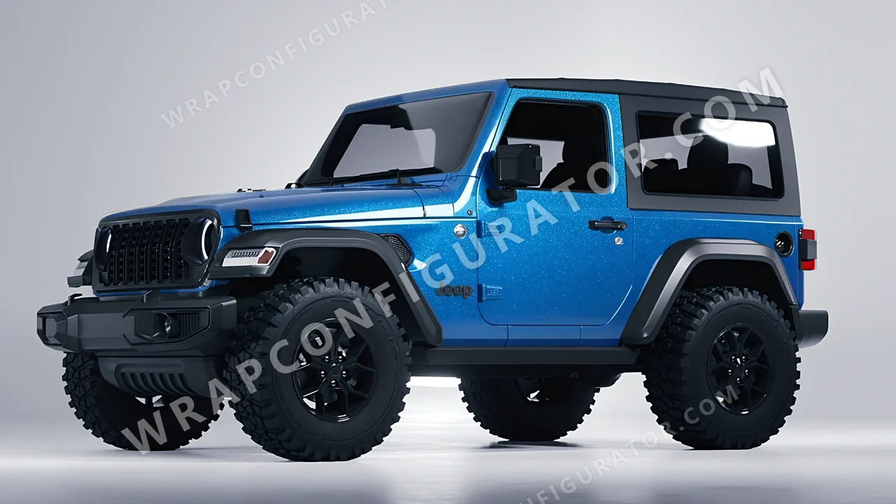 Blue Jeep Wrangler Willys 2024 wrapped in Avery Dennison Bright Blue SW900-646-M