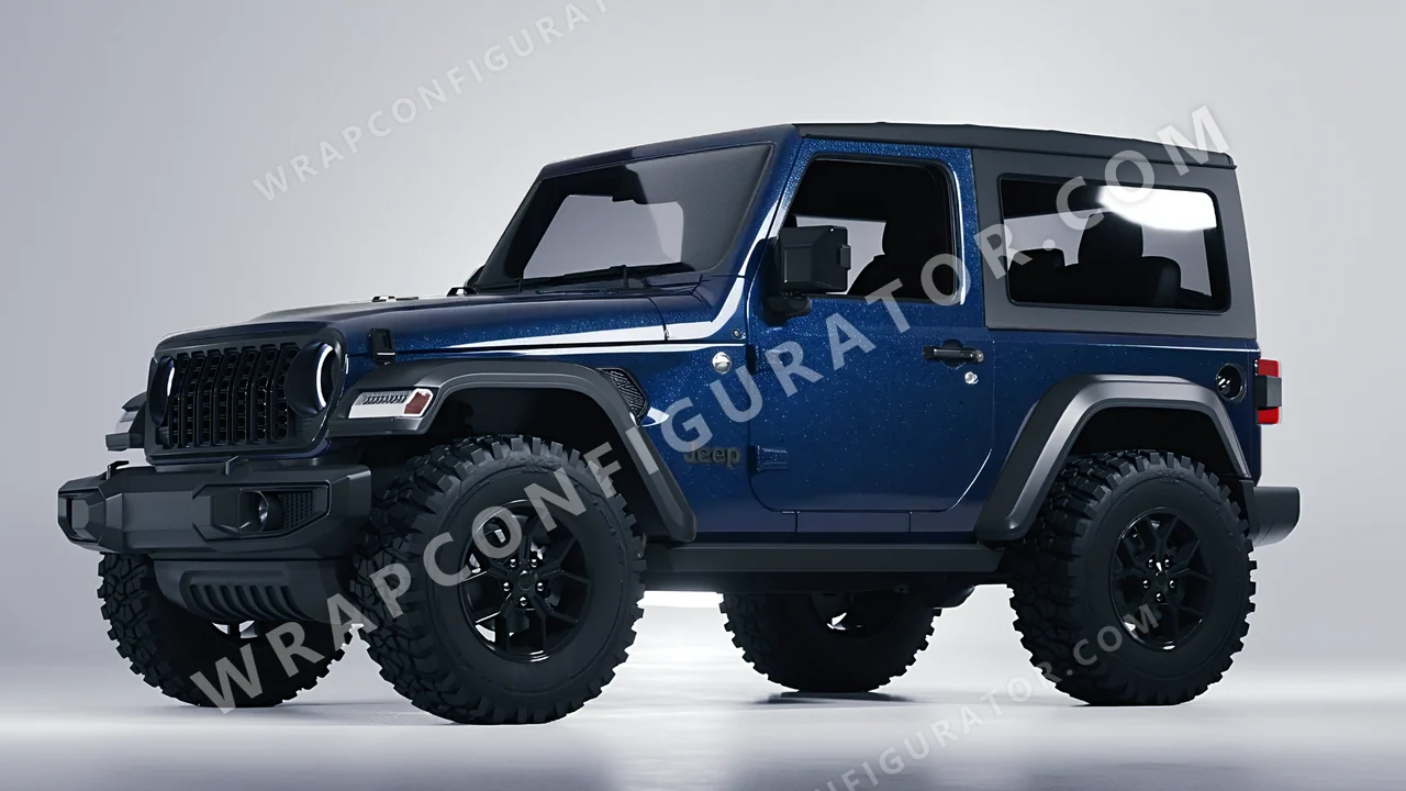 Blue Jeep Wrangler Willys 2024 wrapped in Avery Dennison Dark Blue SW900-653-M
