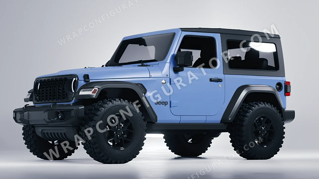 Blue Jeep Wrangler Willys 2024 wrapped in Avery Dennison Dreamline Blue SW900-616-O