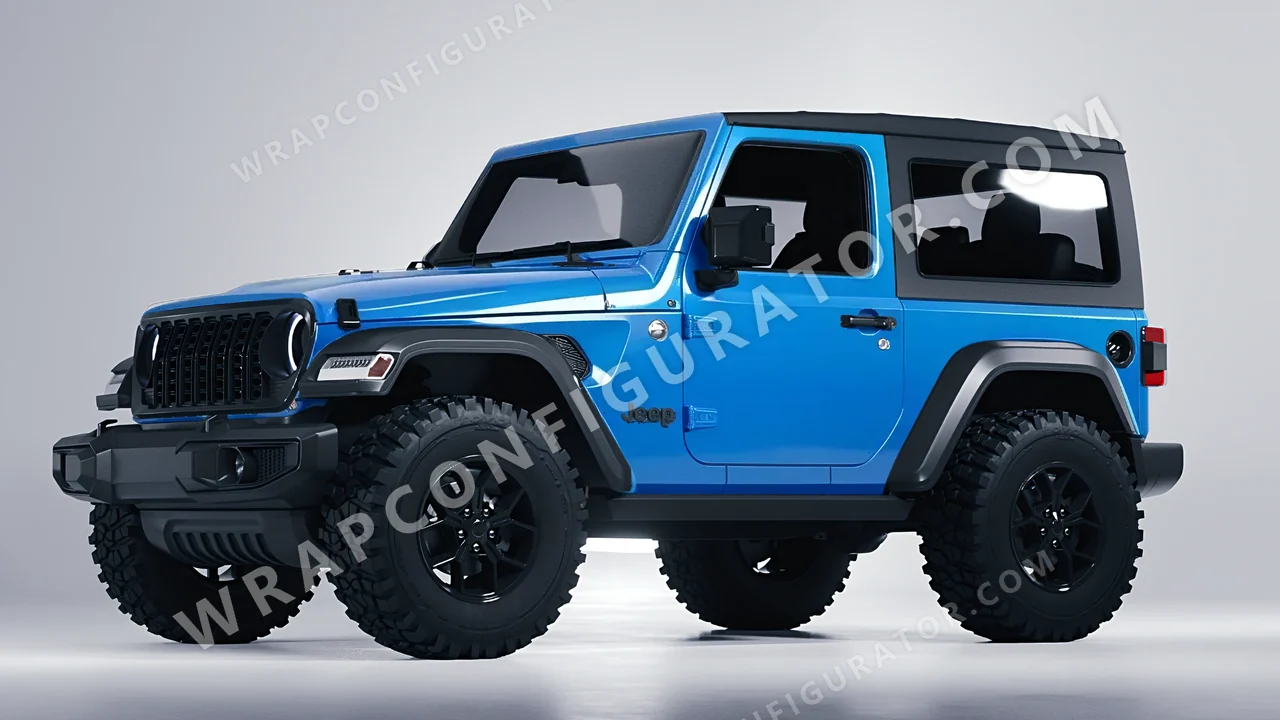 Blue Jeep Wrangler Willys 2024 wrapped in Avery Dennison Light Blue SW900-632-O