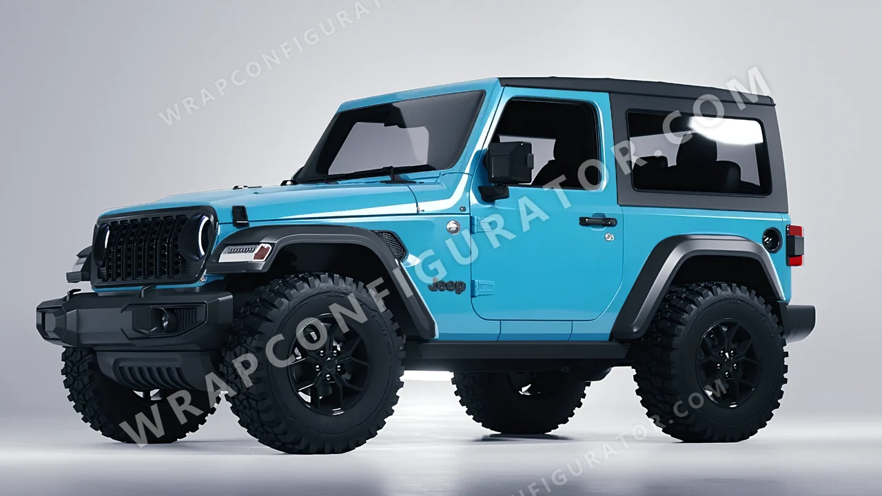Blue Jeep Wrangler Willys 2024 wrapped in Avery Dennison Sea Breeze Blue SW900-648-O