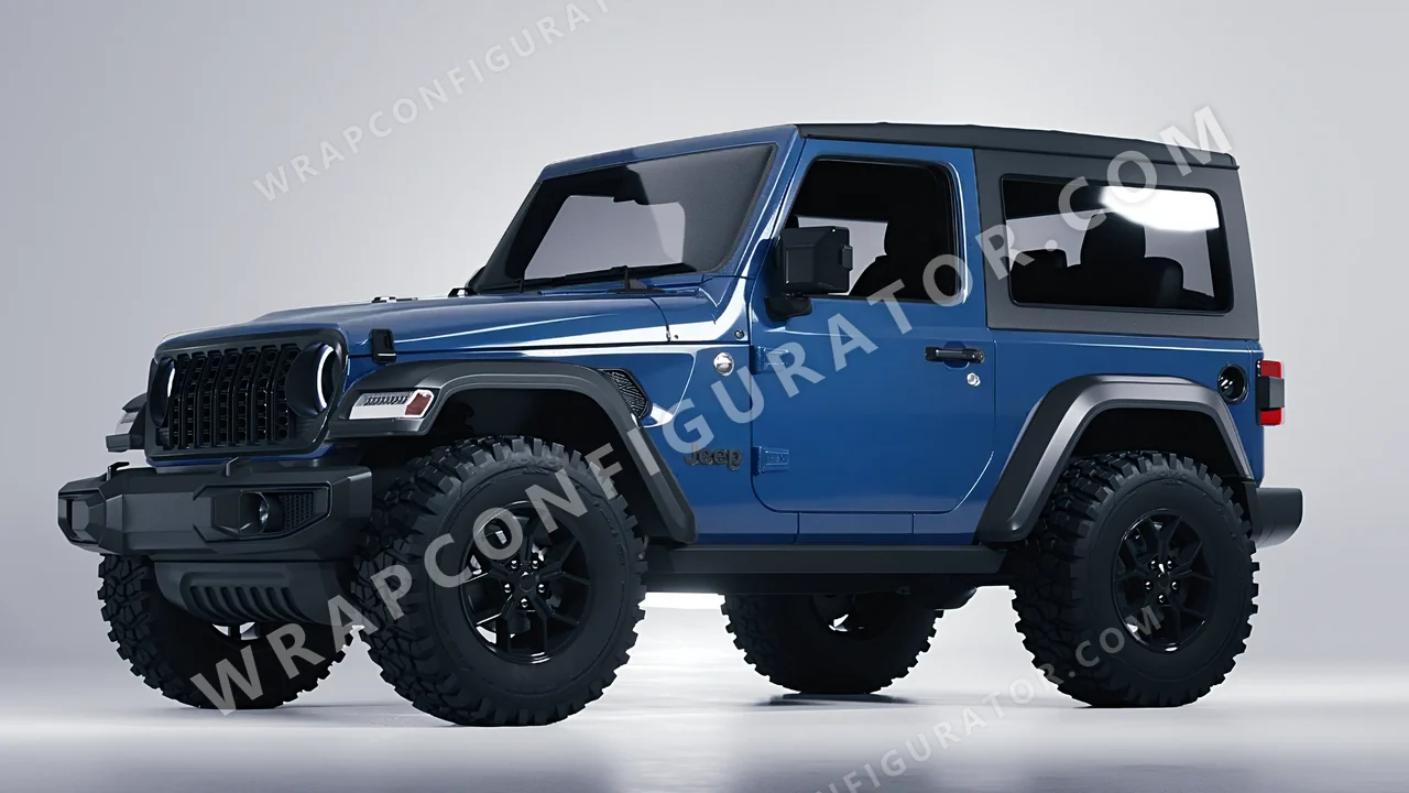 Blue Jeep Wrangler Willys 2024 wrapped in Avery Dennison Smoky Blue SW900-612-O