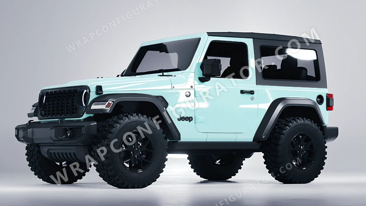 Blue Jeep Wrangler Willys 2024 wrapped in Colourshield PPF by HyperPro Baby Blue HGF29-P