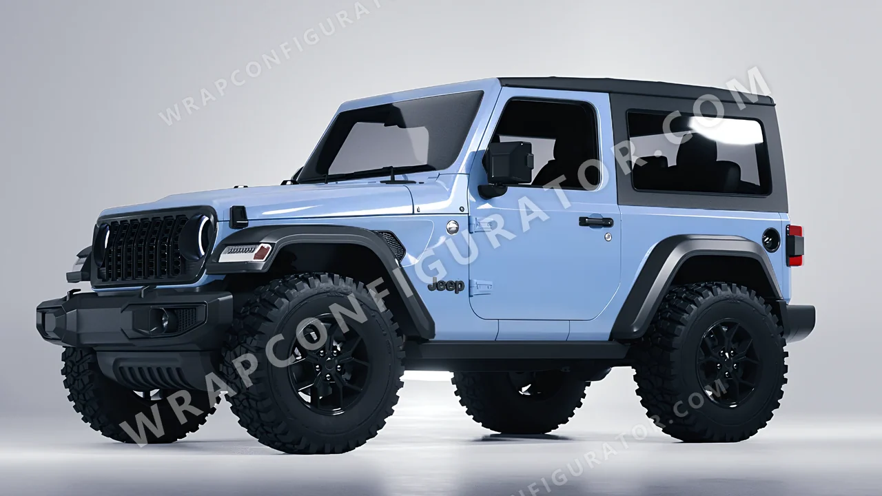 Blue Jeep Wrangler Willys 2024 wrapped in Colourshield PPF by HyperPro Baby Blue HGM67-P