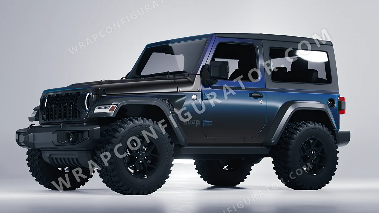 Blue Jeep Wrangler Willys 2024 wrapped in Colourshield PPF by HyperPro Dark Gray Blue MSF51-P