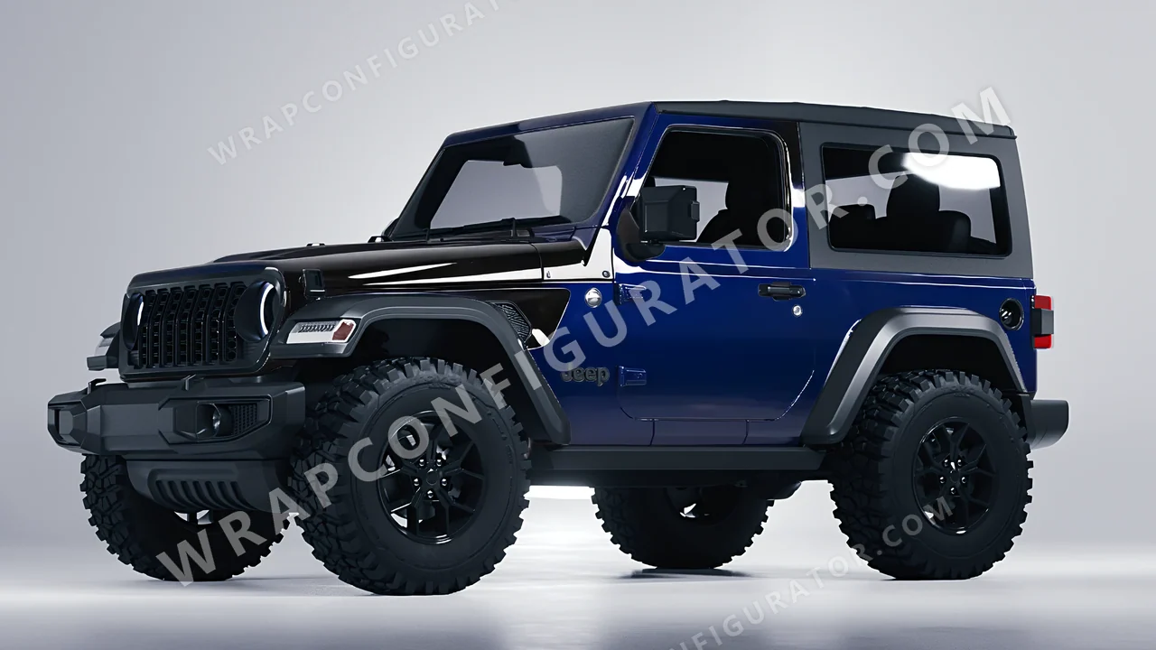 Blue Jeep Wrangler Willys 2024 wrapped in Inozetek Dynamic PPF Black Blue DPPF925