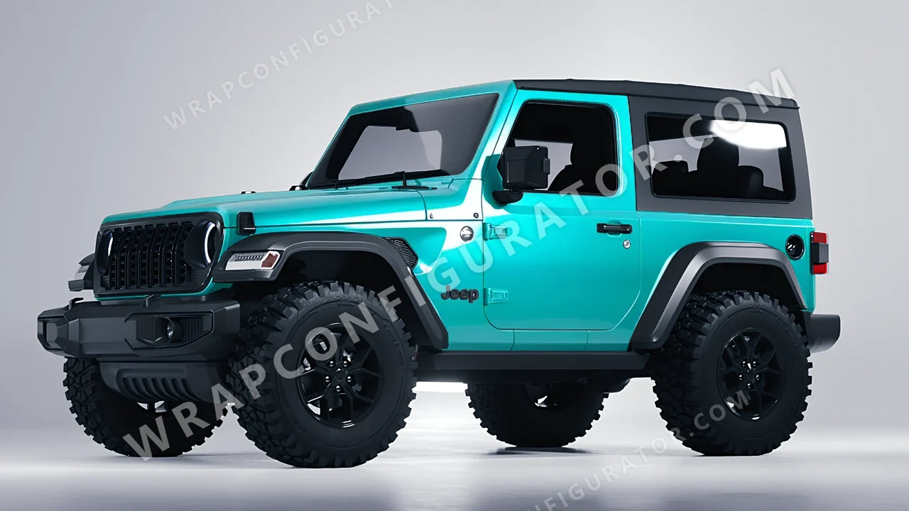 Blue Jeep Wrangler Willys 2024 wrapped in Inozetek Dynamic PPF Turquoise Blue DPPF936