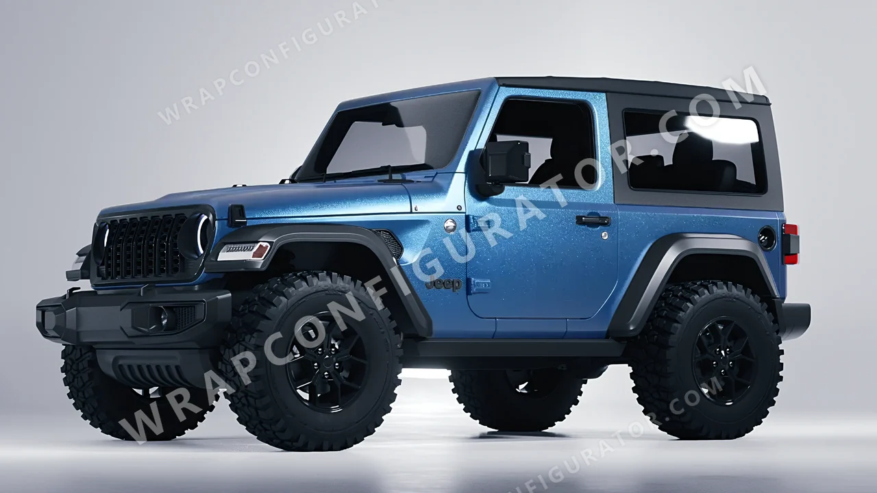 Blue Jeep Wrangler Willys 2024 wrapped in KPMF Matt Elan Blue K75561