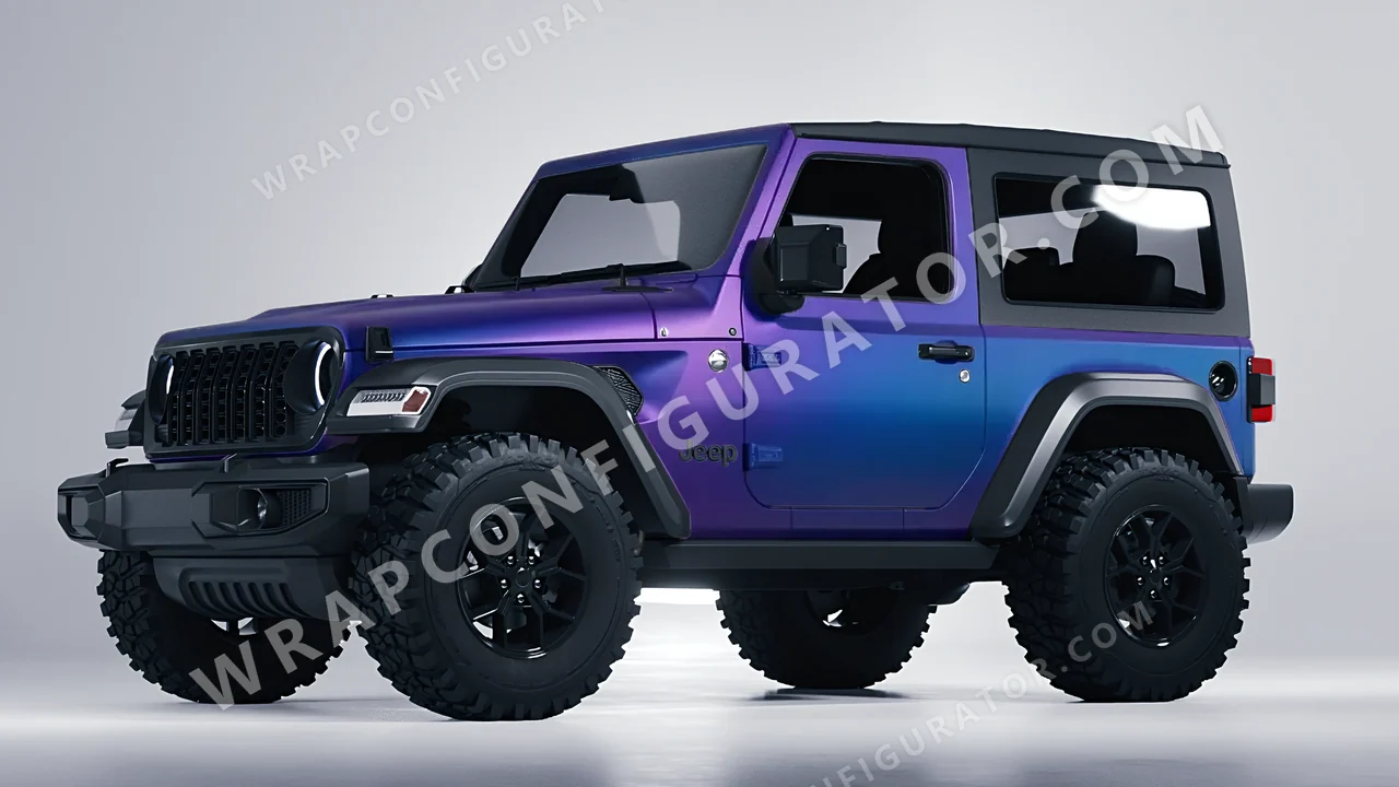 Blue Jeep Wrangler Willys 2024 wrapped in KPMF Matt Purple Blue Iridescent K75566