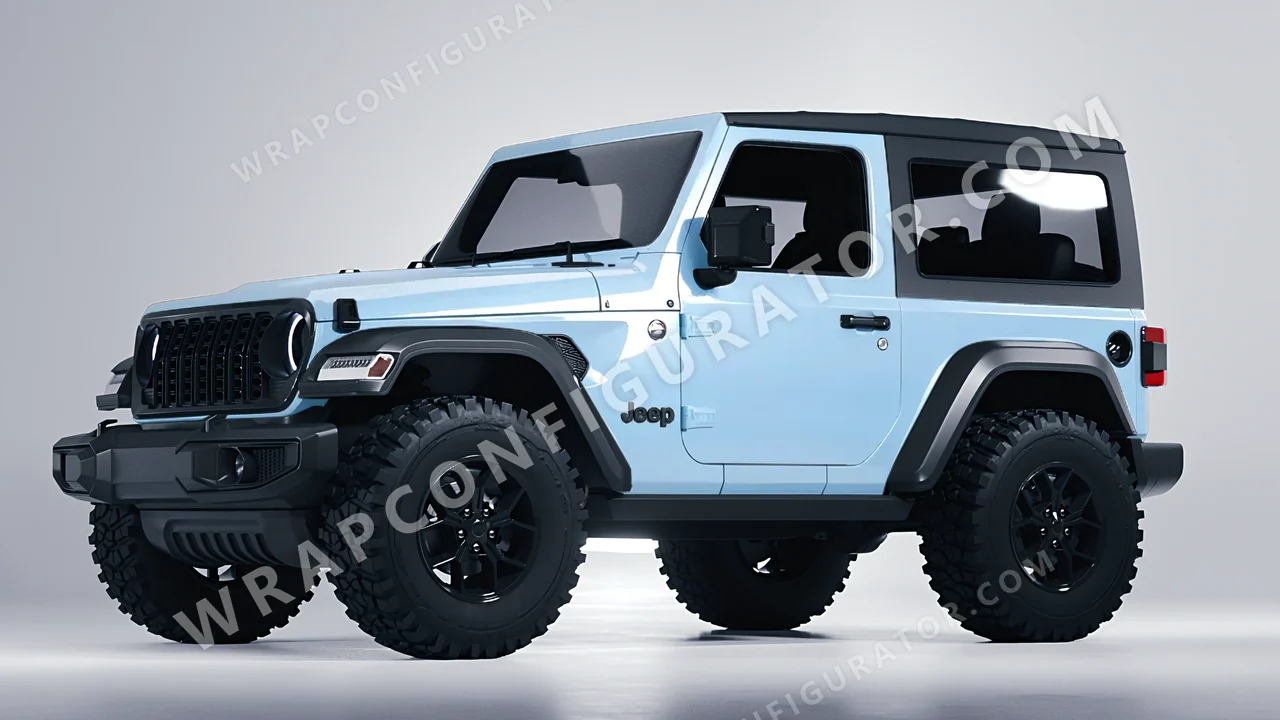 Blue Jeep Wrangler Willys 2024 wrapped in ORACAL Dove Blue 970RA-195G