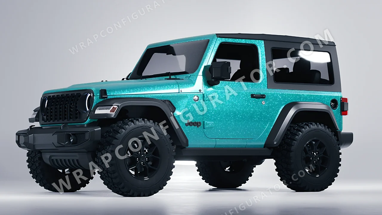 Blue Jeep Wrangler Willys 2024 wrapped in ORACAL Gloss Turbo Turquoise 970RA-182G