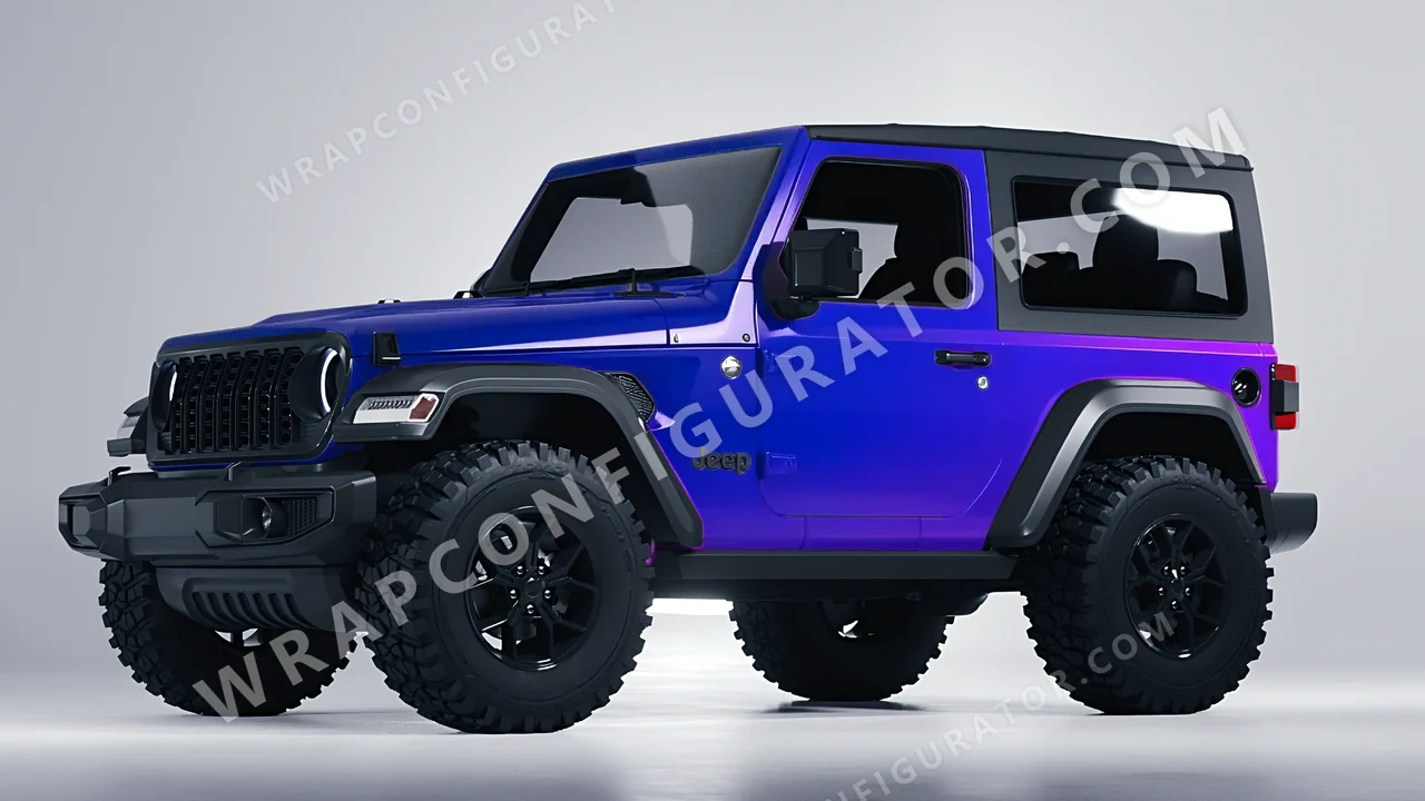 Blue Jeep Wrangler Willys 2024 wrapped in ORACAL Gloss Ultramarine Violet 970RA-319G