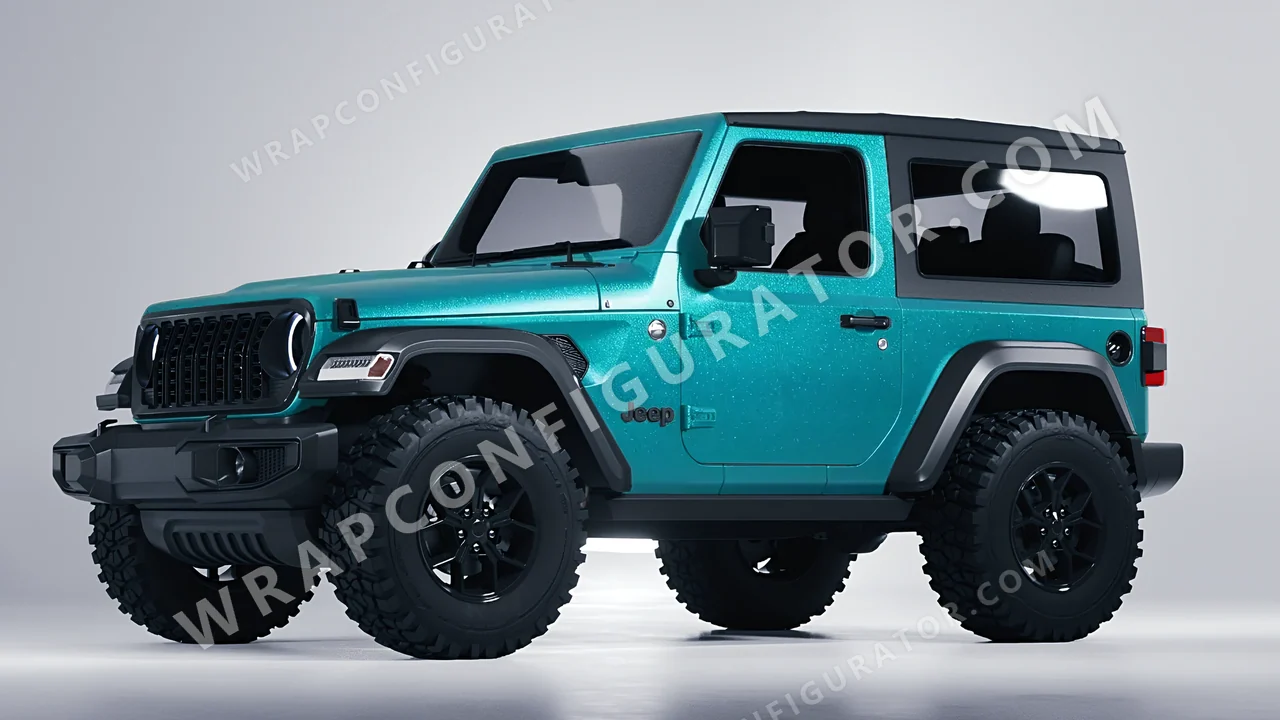 Blue Jeep Wrangler Willys 2024 wrapped in ORACAL Matt Turbo Turquoise 970RA-182M