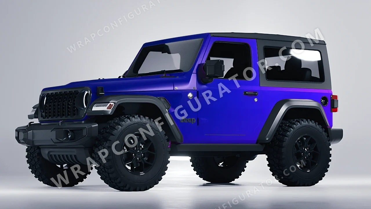 Blue Jeep Wrangler Willys 2024 wrapped in ORACAL Matt Ultramarine Violet 970RA-319M