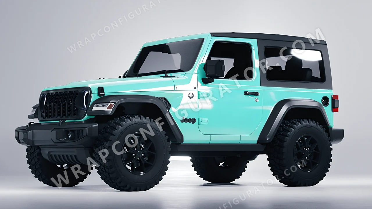Blue Jeep Wrangler Willys 2024 wrapped in ORACAL Mint 970RA-055G