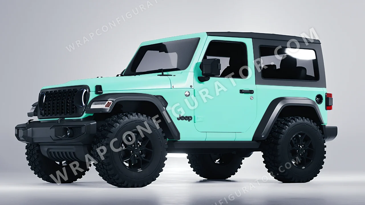 Blue Jeep Wrangler Willys 2024 wrapped in ORACAL Mint 970RA-055M