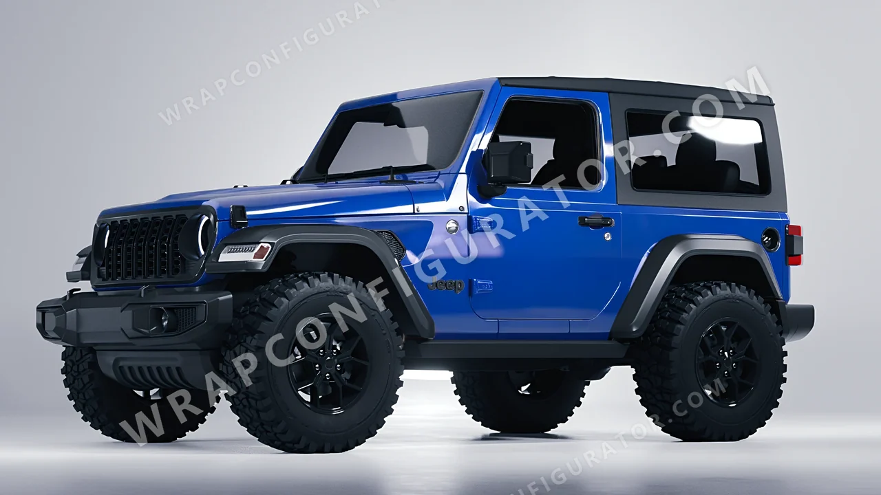 Blue Jeep Wrangler Willys 2024 wrapped in ORACAL Traffic Blue 970RA-057G