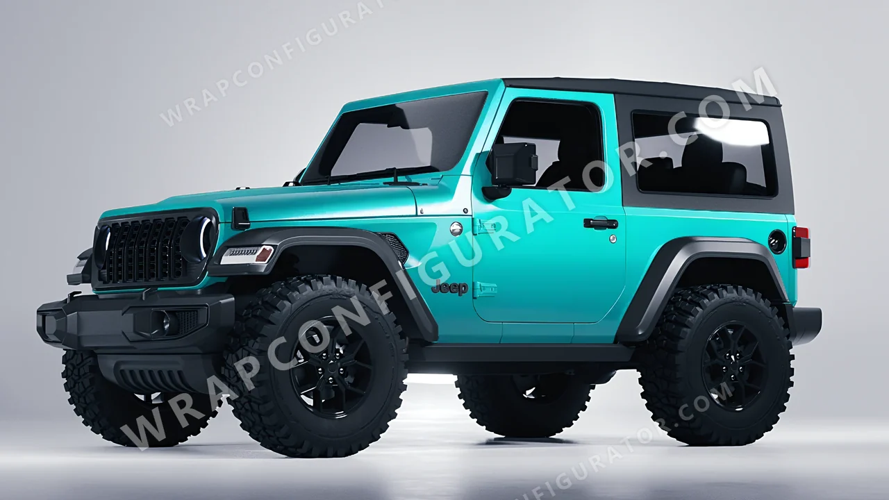 Blue Jeep Wrangler Willys 2024 wrapped in ORACAL Turbo Turquoise 970RA-172G