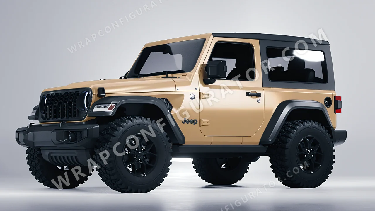 Brown Jeep Wrangler Willys 2024 wrapped in 3M Sandstone S49