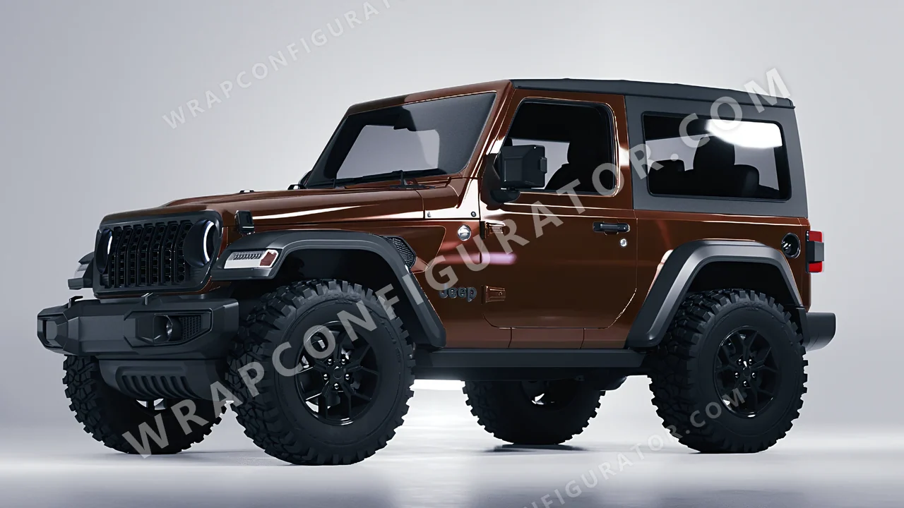 Brown Jeep Wrangler Willys 2024 wrapped in Inozetek Dynamic PPF DDE Chocolate DDE103