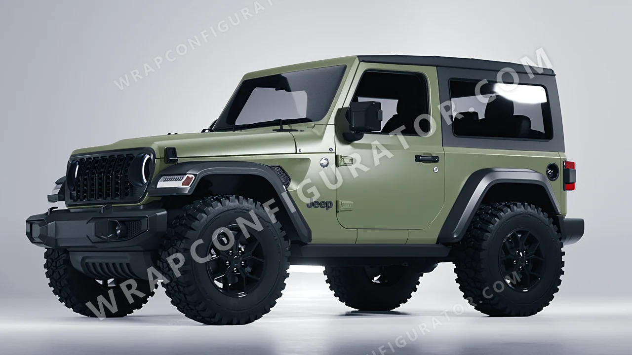 Green Jeep Wrangler Willys 2024 wrapped in 3M Komodo Green S56