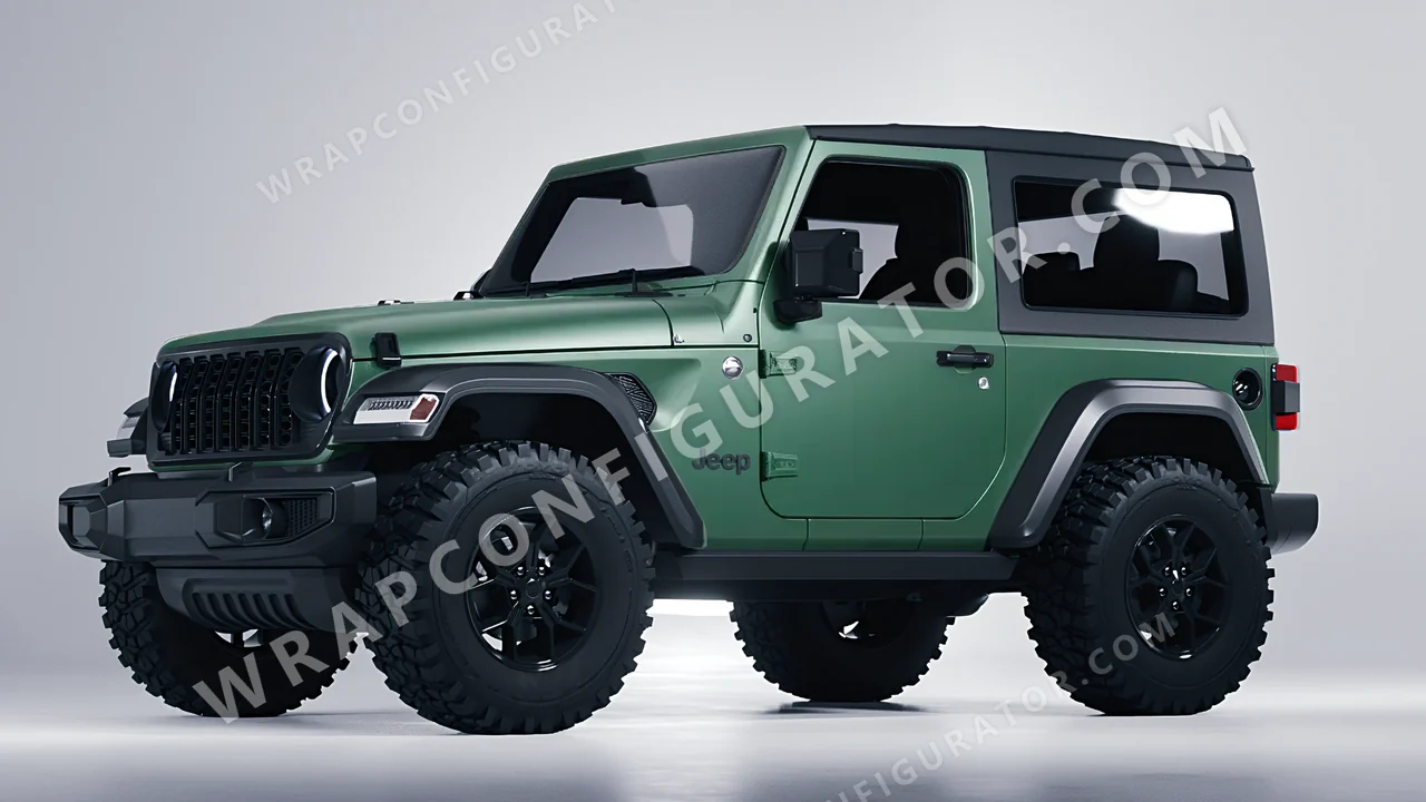Green Jeep Wrangler Willys 2024 wrapped in 3M Matte Pine Green Metallic M206
