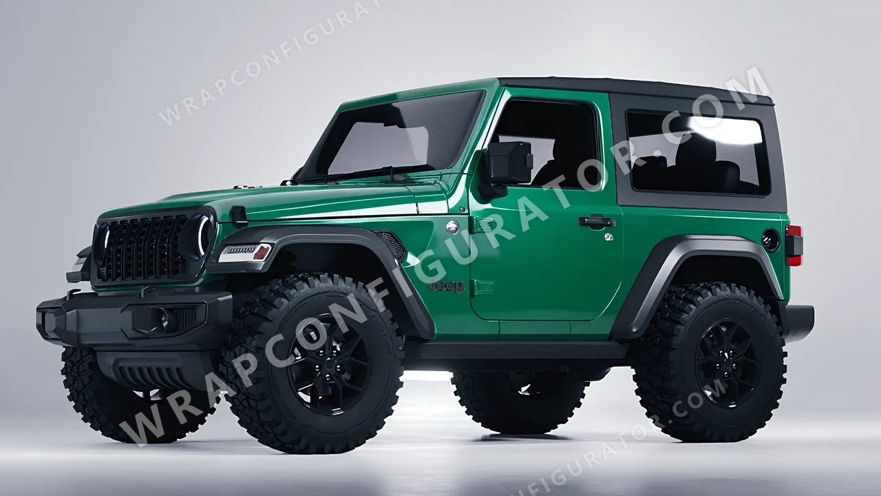 Green Jeep Wrangler Willys 2024 wrapped in Avery Dennison Emerald Green SW900-771-O