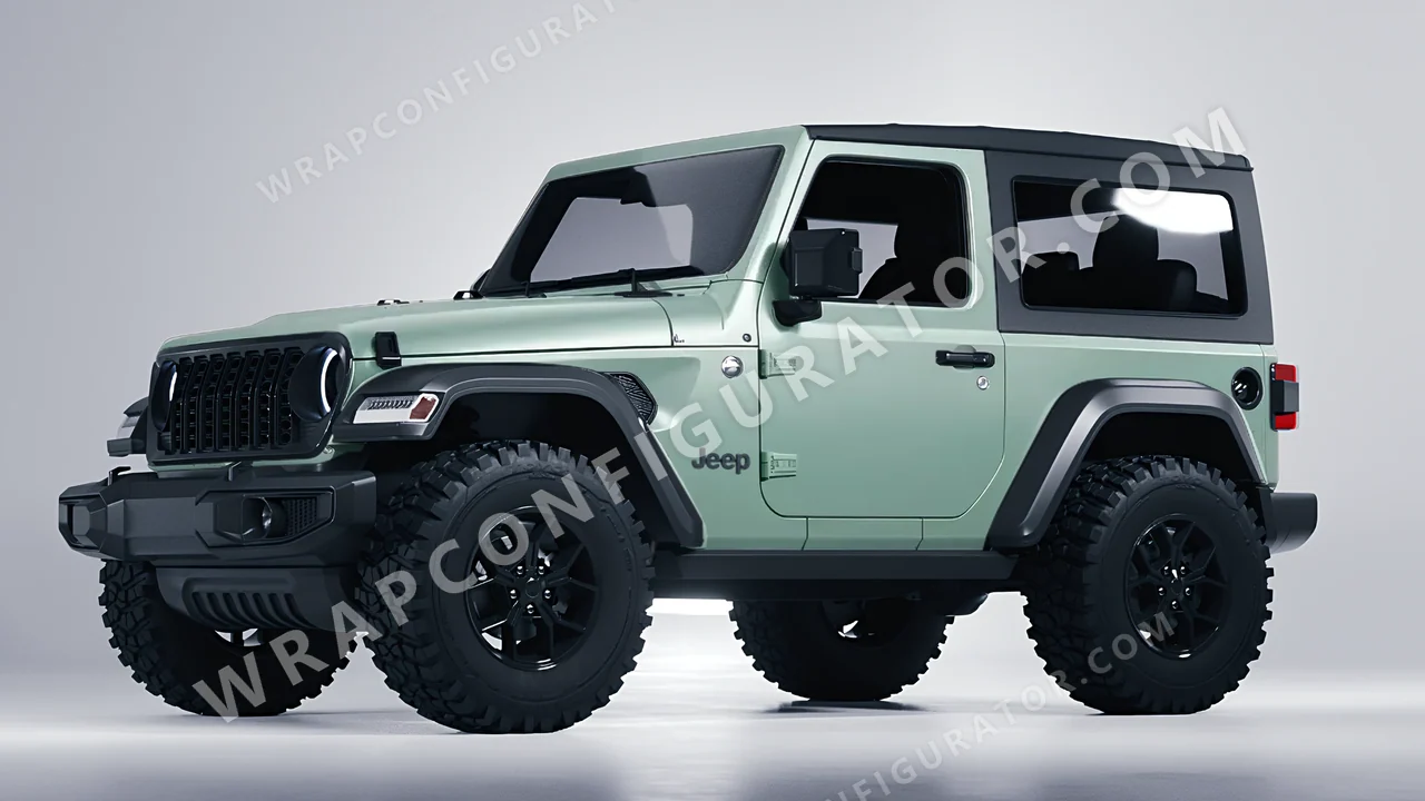 Green Jeep Wrangler Willys 2024 wrapped in Avery Dennison Jade SW900-702-O