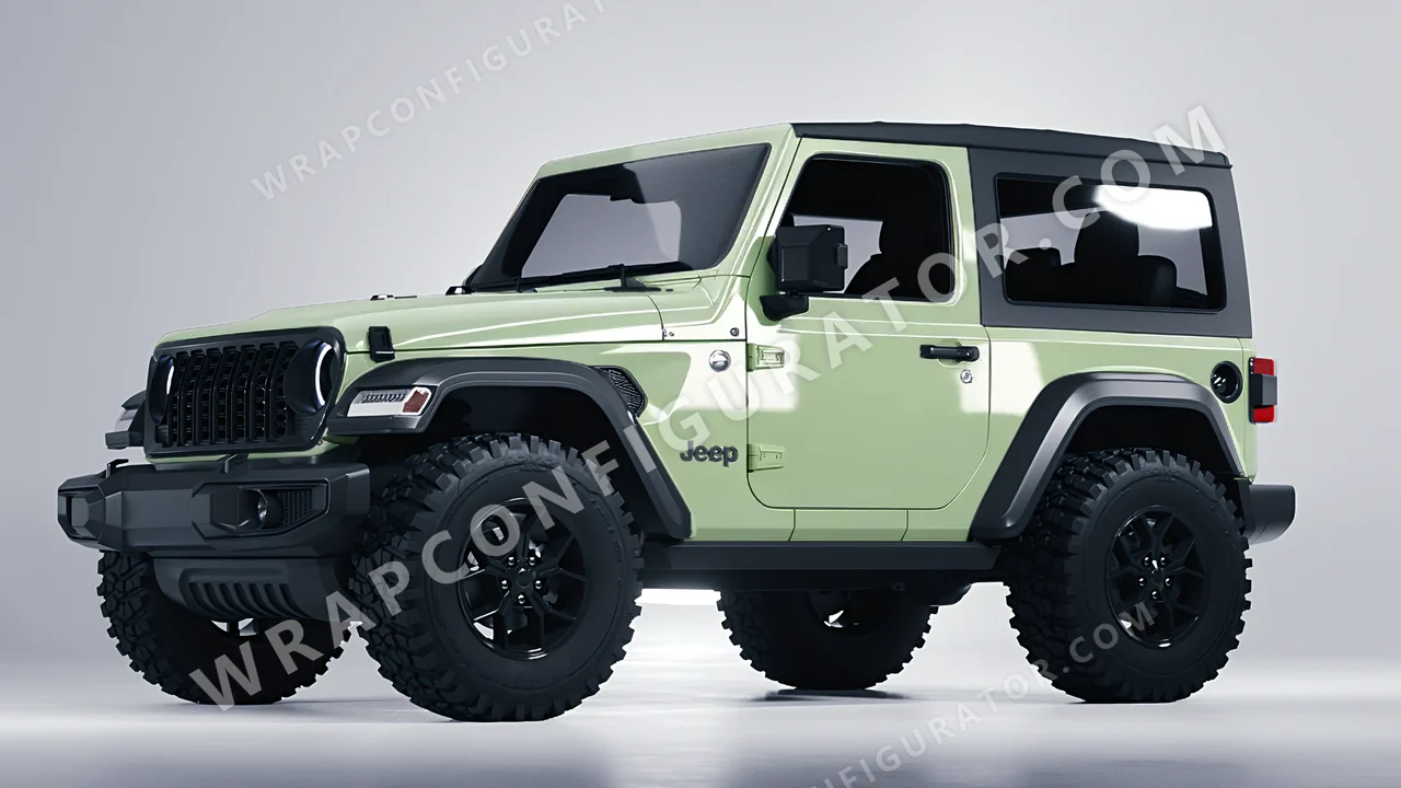 Green Jeep Wrangler Willys 2024 wrapped in Avery Dennison Light Pistachio SW900-728-O