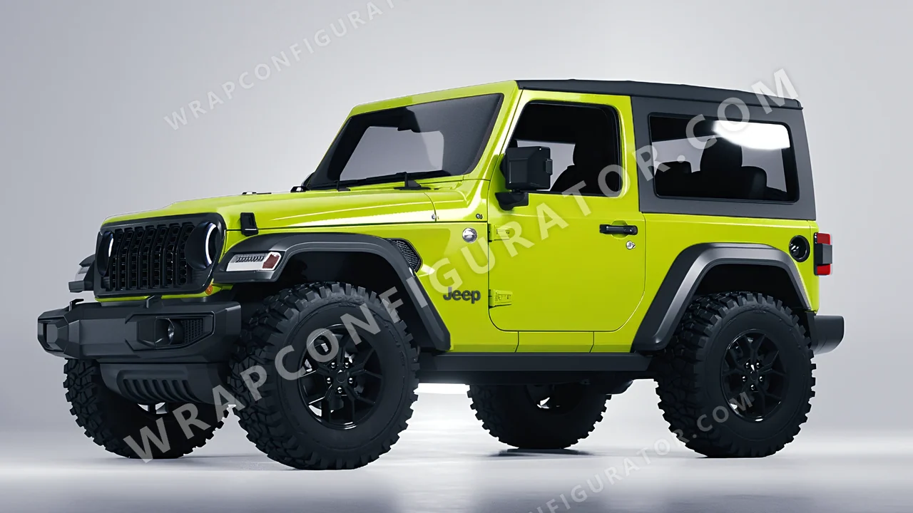 Green Jeep Wrangler Willys 2024 wrapped in Avery Dennison Lime Green SW900-731-O