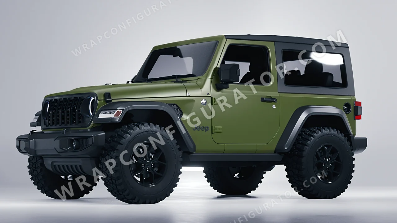 Green Jeep Wrangler Willys 2024 wrapped in Avery Dennison Olive Green SW900-732-O