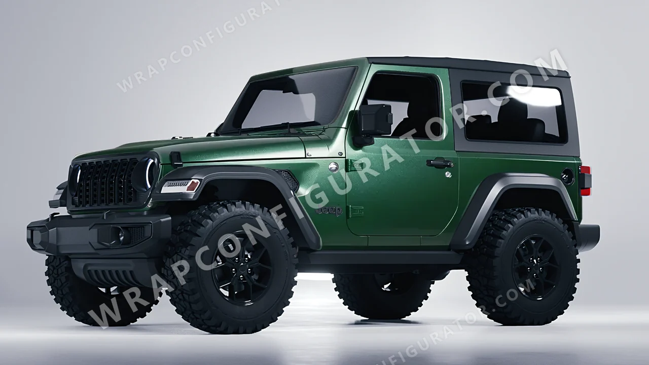 Green Jeep Wrangler Willys 2024 wrapped in Avery Dennison Pearl Dark Green SW900-796-S