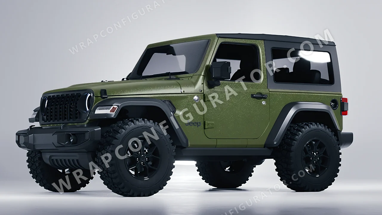 Green Jeep Wrangler Willys 2024 wrapped in Avery Dennison Rugged Combat Green SW900-718-X