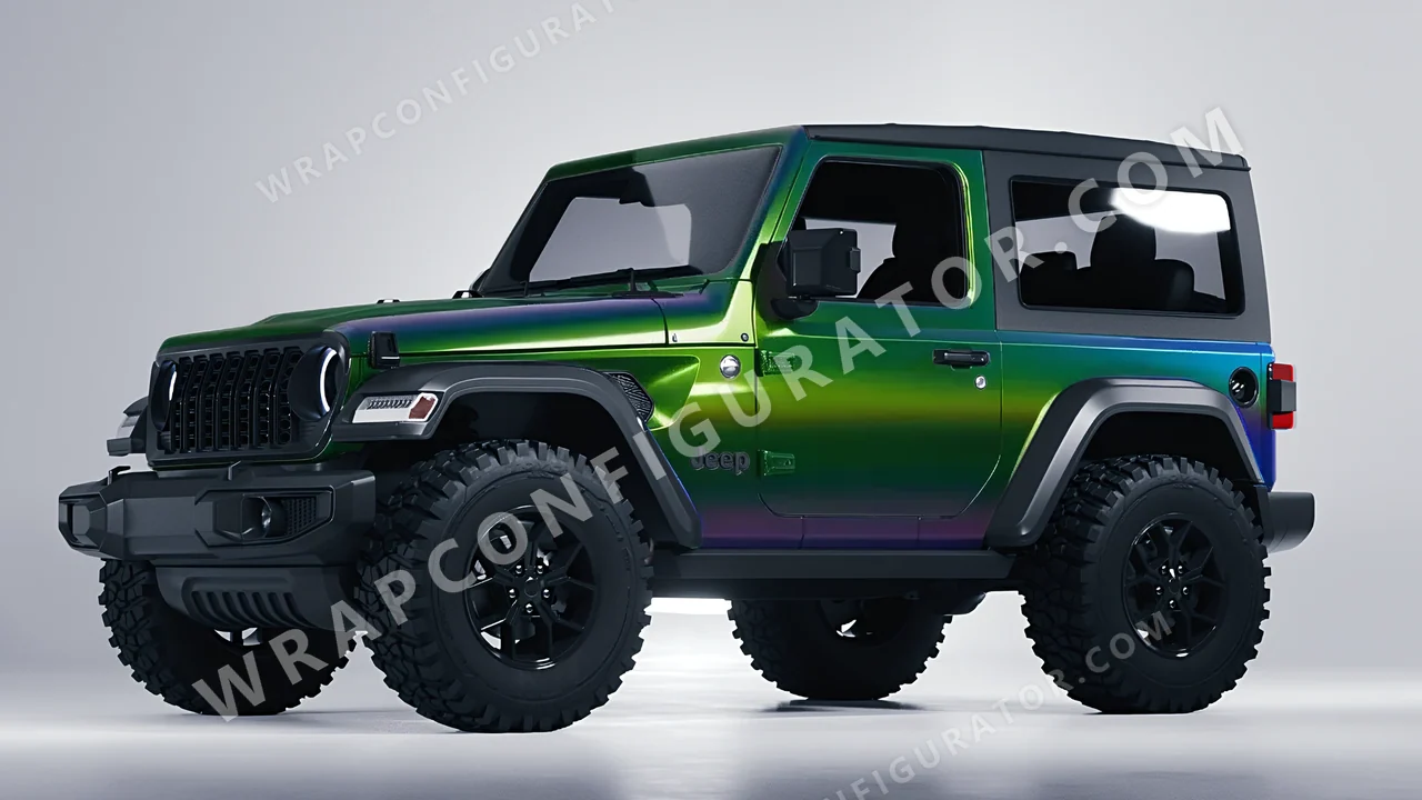 Green Jeep Wrangler Willys 2024 wrapped in Colourshield PPF by HyperPro Aurora Green GB01-P