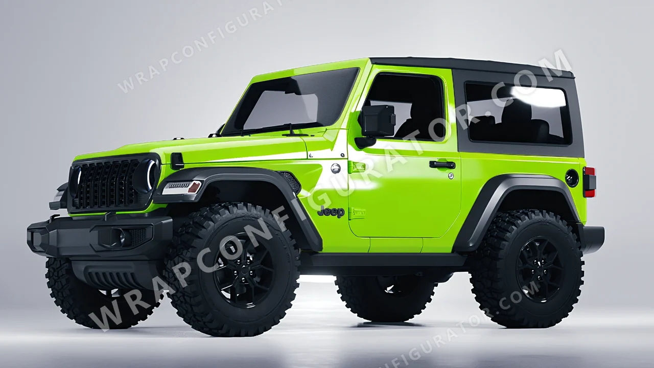 Green Jeep Wrangler Willys 2024 wrapped in Colourshield PPF by HyperPro Neon Green HGF76-P