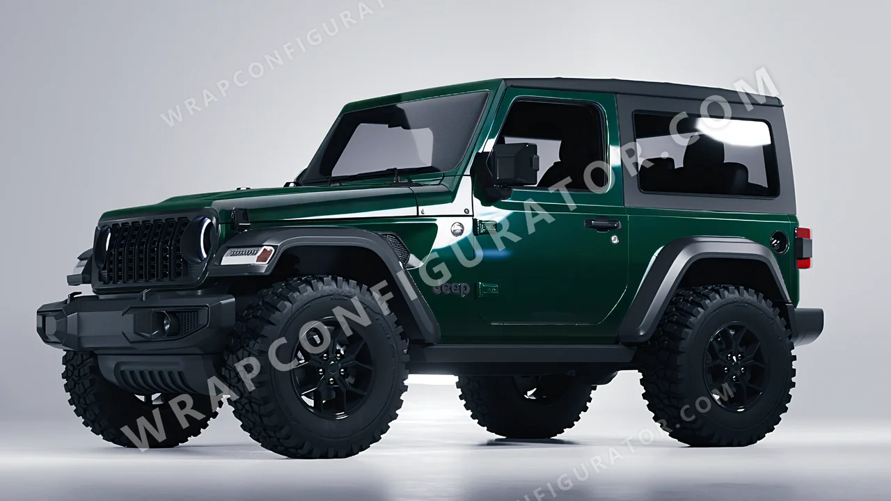 Green Jeep Wrangler Willys 2024 wrapped in Colourshield PPF by HyperPro Retro Deep Green HGF31-P