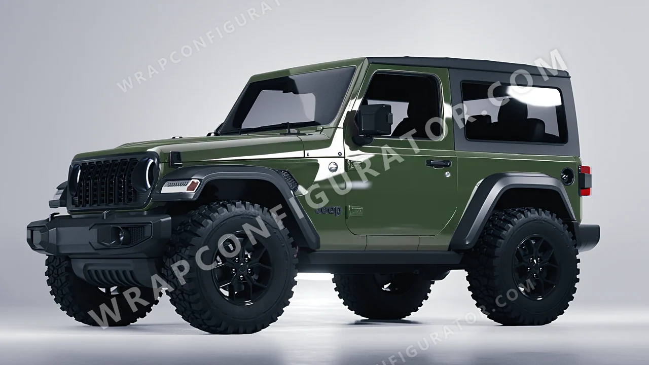 Green Jeep Wrangler Willys 2024 wrapped in Colourshield PPF by HyperPro Retro Green HGF63-P