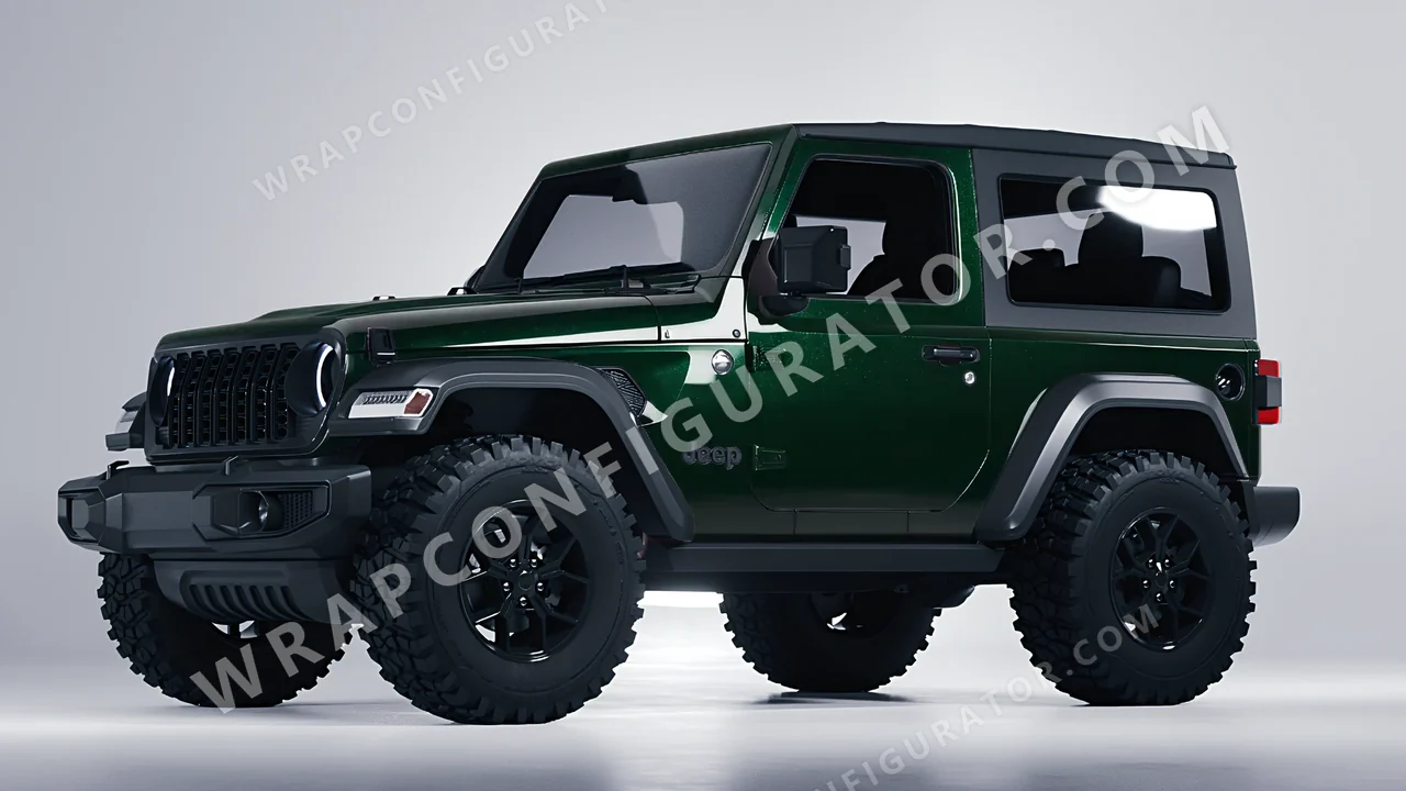 Green Jeep Wrangler Willys 2024 wrapped in Inozetek Dynamic PPF Dark Emerald DPPF930