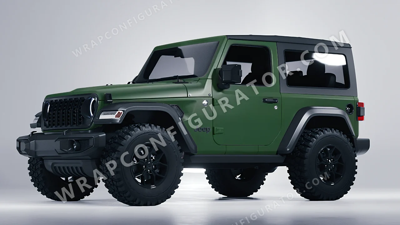 Green Jeep Wrangler Willys 2024 wrapped in KPMF Absolute Matt Forest Green K75806