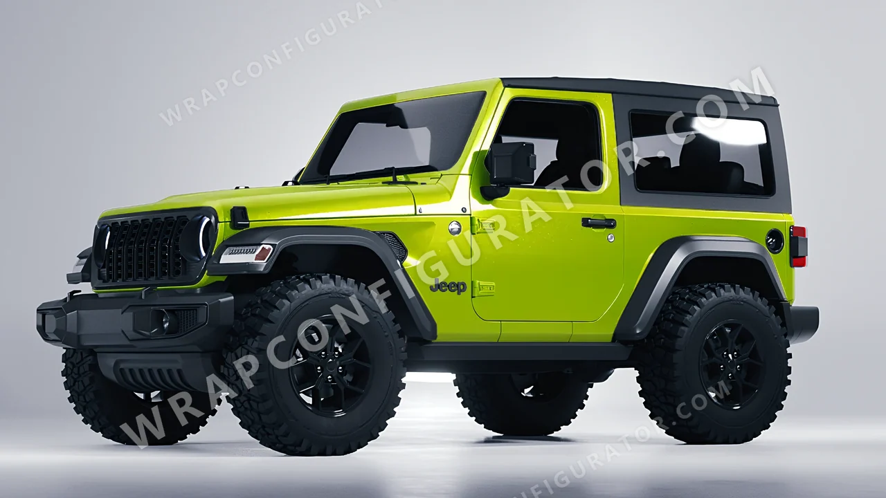 Green Jeep Wrangler Willys 2024 wrapped in KPMF Dynamic Lime K75454