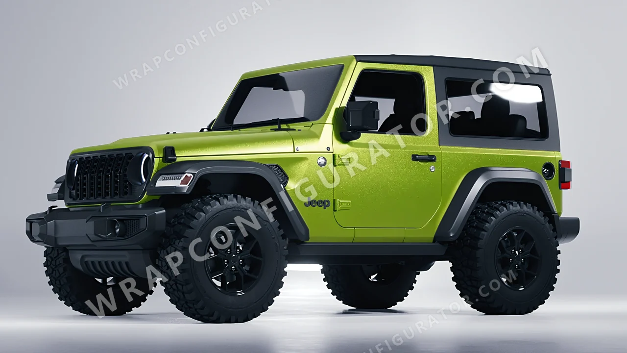 Green Jeep Wrangler Willys 2024 wrapped in KPMF Matt Dynamic Lime K75503
