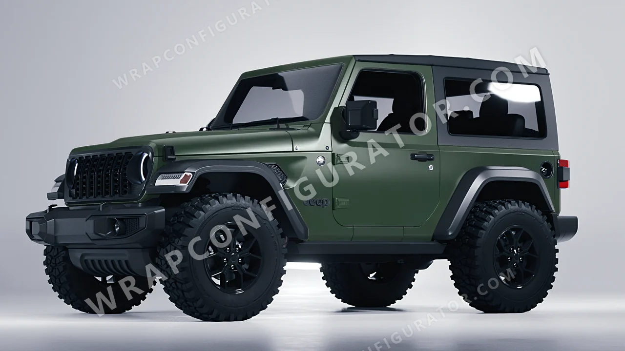 Green Jeep Wrangler Willys 2024 wrapped in KPMF Matt Platinum Dark Sage K75560