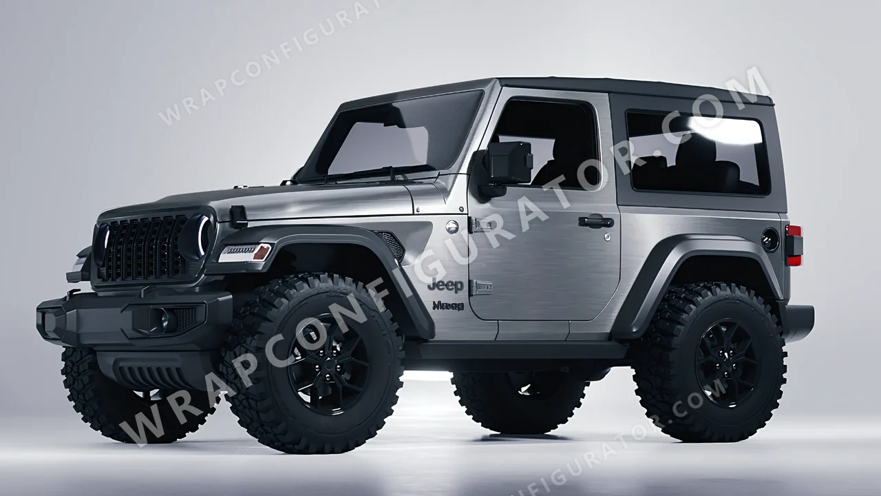Grey Jeep Wrangler Willys 2024 wrapped in 3M Brushed Steel BR201